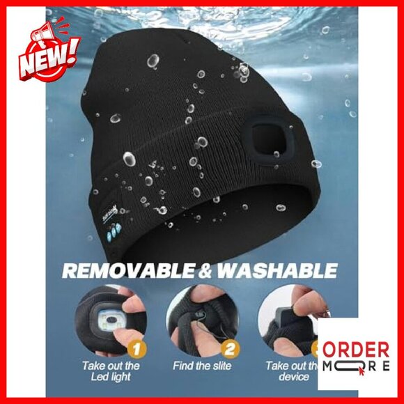USB Rechargeable Bluetooth Beanie with LED Headlamp Winter Hat main image 7